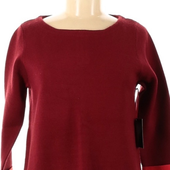 Cynthia Rowley size M burgundy w orange cuffs zip up A-line 3/4 sleeve sweater - Picture 3 of 14